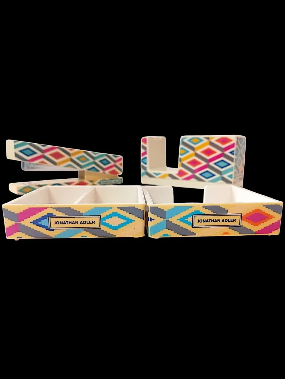 Vintage Jonathan Adler Desk Set Organizer Tape Dispenser Stapler Memo Tray 4 Pc